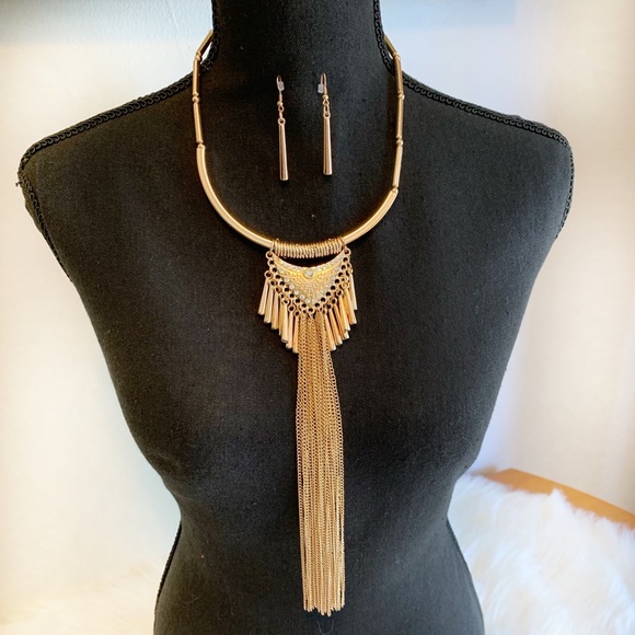 Glam Gold Tassel Statement Set – Necklace & Earrings (NWT) - Picture 6 of 9